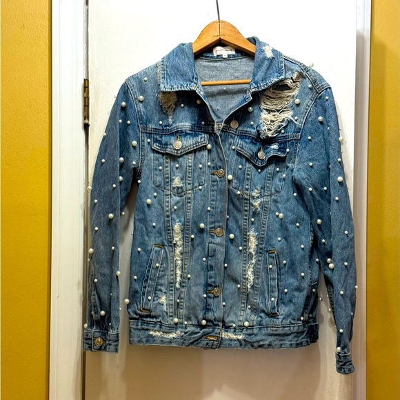 Pearl Embellished Denim / Jean Jacket! EUC - Picture 1 of 6